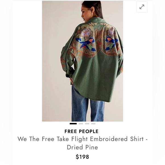LIKE NEW FREE PEOPLE WE THE FREE TAKE FLIGHT EMBROIDERED SHIRT, DRIED PINE, XL - Picture 6 of 13